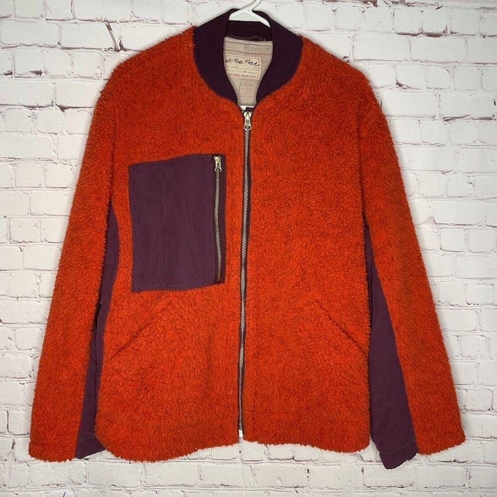 Free People‎ Orange Full Zip Rivington Sherpa Teddy Jacket Women S China